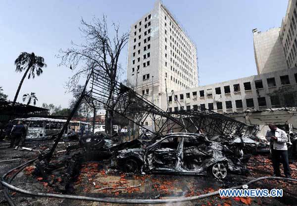 Photo taken on April 8, 2013 shows the site of an explosion in central Damascus, capital of Syria. (Xinhua 