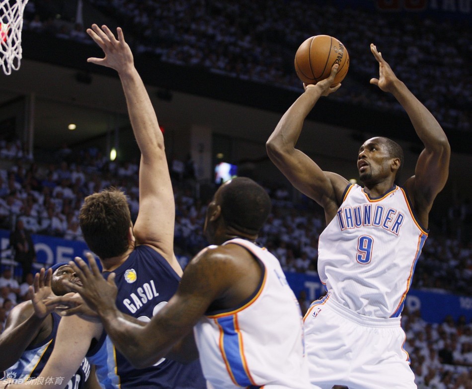 Ibaka shoots a jumper. 