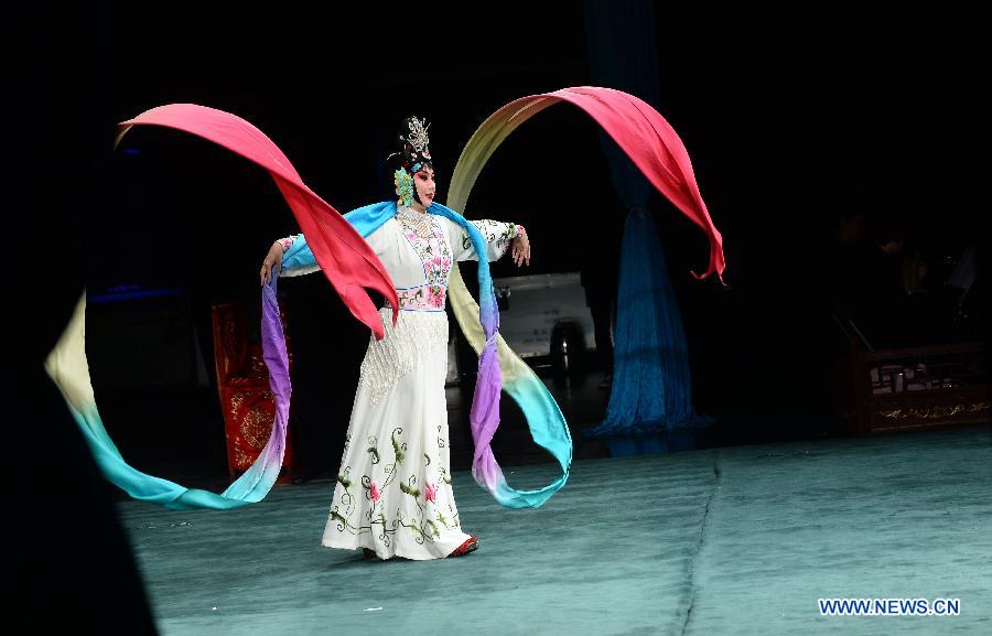 An artist performs Peking opera at the Lucent Danstheater in Hague, the Netherlands, May 21, 2013. 