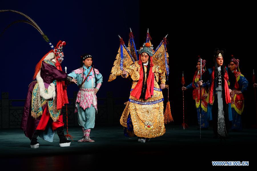 Artists perform Peking opera at the Lucent Danstheater in Hague, the Netherlands, May 21, 2013.