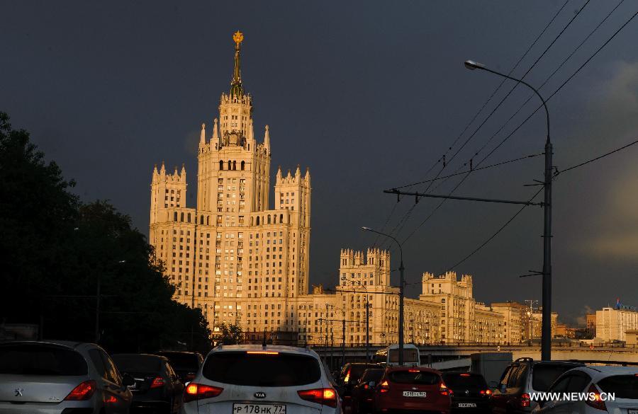 Photo taken on May 22, 2013 shows a view of Moscow city after a heavy rain in late afternoon. 