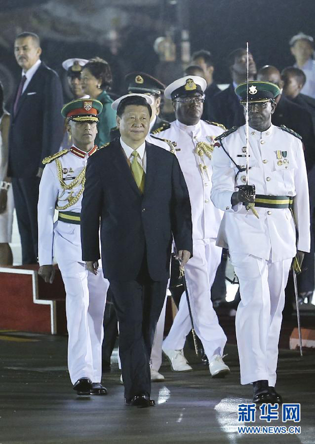 Chinese President Xi Jinping arrived in Port of Spain Friday to start a state visit to Trinidad and Tobago aimed at expanding friendly cooperation between China and the Caribbean nation. [Photo/Xinhua] 