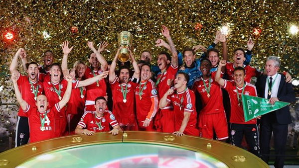  Bayern celebrate an unprecedented treble.