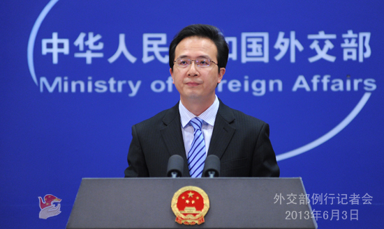 Foreign Ministry spokesman Hong Lei speaks at a press briefing in Beijing, May 3, 2013. 