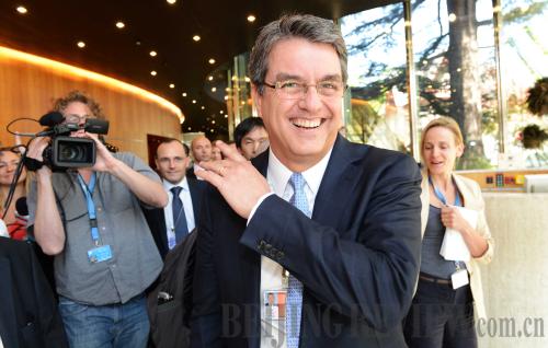 Brazilian diplomat Roberto Carvalho de Azevedo at the WTO headquarters in Geneva, Switzerland, on May 14 after being appointed the next WTO director general [Photo byWang Siwei]