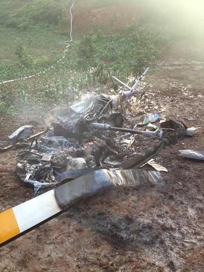 The wreckage of a crashed helicopter in Lantian county in Northwest China's Shaanxi province, June 3, 2013. [Photo/CFP] 