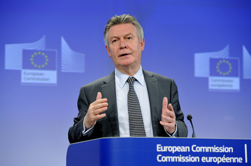 European Union Trade Commissioner Karel De Gucht holds a press conference on the European Commission provisional findings in the anti-dumping investigation on solar panel imports from China on June 4, 2013 at the EU Headquarters in Brussels. The European Commission announces today a plan to impose punitive anti-dumping duties on Chinese solar panel imports despite opposition from Germany and other European Union members. 