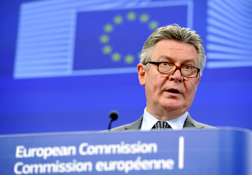 European Union Trade Commissioner Karel De Gucht holds a press conference on the European Commission provisional findings in the anti-dumping investigation on solar panel imports from China on June 4, 2013 at the EU Headquarters in Brussels. The European Commission announces today a plan to impose punitive anti-dumping duties on Chinese solar panel imports despite opposition from Germany and other European Union members. 