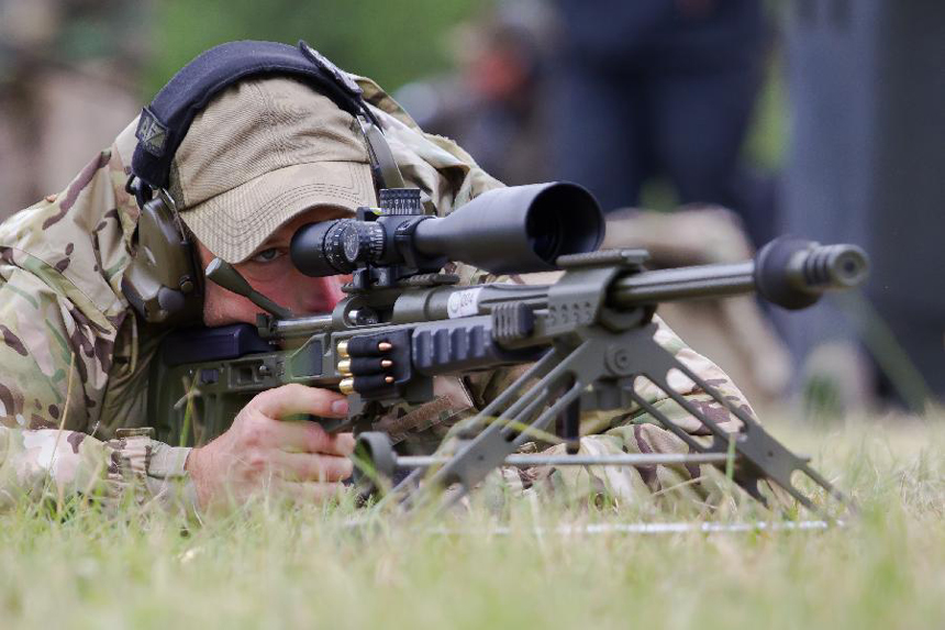 A participant competes during the 12th Police and Military Sniper World Cup in Budapest, Hungary, on June 4, 2013.
