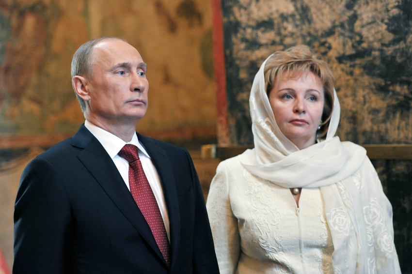 Photo taken on May 7, 2012 shows Russia&apos;s President Vladimir Putin and his wife Lyudmila attending a service at Blagoveshchensky (the Annunciation) cathedral in Moscow Kremlin. Putin and his wife Lyudmila have said their marriage is over.The couple, who have been married for 30 years, made their divorce public on Russian state television on June 6, 2013.