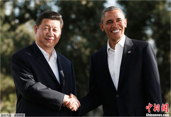 Chinese President Xi Jinping (L) and his U.S. counterpart, Barack Obama, met in the picturesque estate in Rancho Mirage, California on Friday. [Photo: Chinanews.cn]