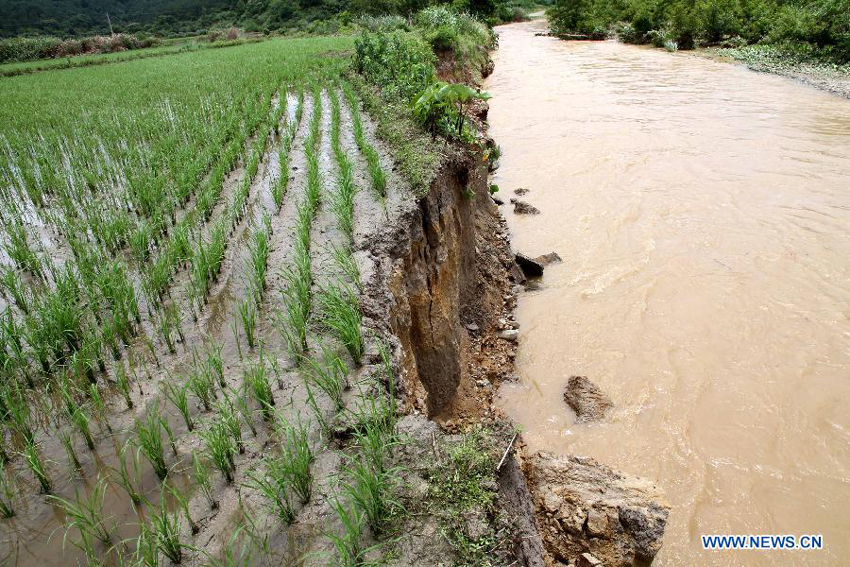Photo taken on June 7, 2013 shows the flood in Shixia Village, Jing&apos;an County, east China&apos;s Jiangxi Province. A rainstorm hit the county since Thursday night, with the precipitation reaching to 186 mm. A total of 18,926 thousand people in Jing&apos;an were affected by the rainfall, with 705 people being displaced to safe places. 