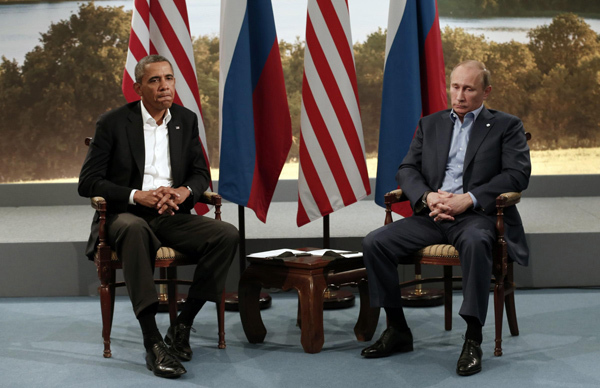 US President Barack Obama meets with Russian President Vladimir Putin during the G8 Summit at Lough Erne in Enniskillen, Northern Ireland June 17, 2013. [Agencies via China Daily]