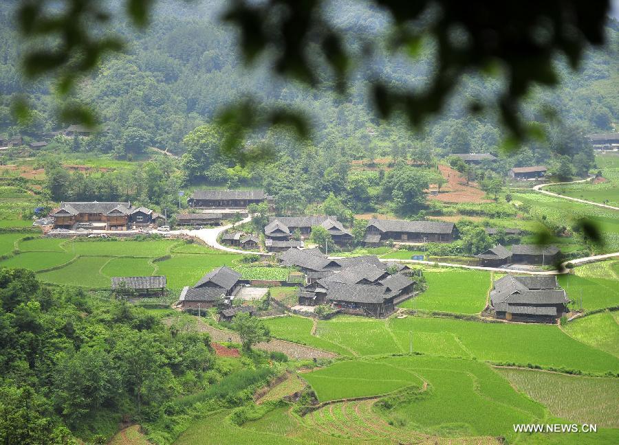 Photo taken on June 16, 2013 shows the wooden Diaojiaolou, or stilted houses in Shiyanping Village, Wangjiaping Township of Zhangjiajie City in central China's Hunan Province. 