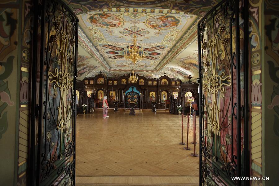 Photo taken on July 2, 2013 shows a hall at the Kiev-Pechersk Lavra in Kiev, Ukraine. Kiev-Pechersk Lavra is nominally divided into two parts: the Upper Lavra, where the museums, shops and churches are situated and the Lower Lavra, underground area, where mummified bodies of Orthodox Saints are conserved. 