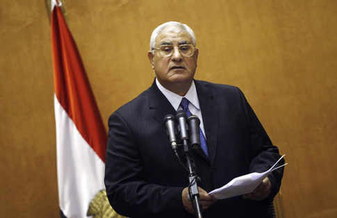 Adli Mansour, Egypt's chief justice and head of the Supreme Constitutional Court, speaks at his swearing in ceremony as the nation's interim president in Cairo July 4, 2013, a day after the army ousted Mohamed Mursi as head of state. [Agencies]