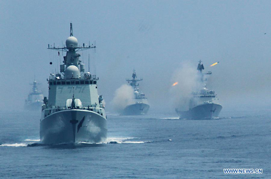 Chinese naval Shijiazhuang guided-missile destroyer attends the 'Joint Sea-2013' drill at Peter the Great Bay in Russia, July 10, 2013. The 'Joint Sea-2013' drill participated by Chinese and Russian warships concluded here on Wednesday. [Photo/Xinhua] 