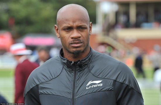 A file picture of Jamaican athlete Asafa Powell standing in-field at Central Park in Stawell, Australia on March 1, 2013.