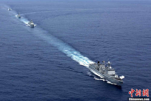 PLA Navy ships to return home after circling Japan.[Photo/Chinanews.com]