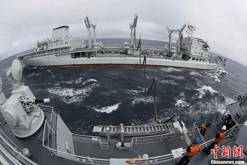 PLA Navy ships to return home after circling Japan.[Photo/Chinanews.com]