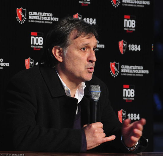 Gerardo Daniel Tata Martino talks during a press conference to present him as the new head coach of Barcelona FC on July 23, 2013 in Rosario, Argentina.