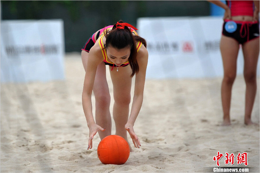 Bikini babes in penalty shoot-out contest