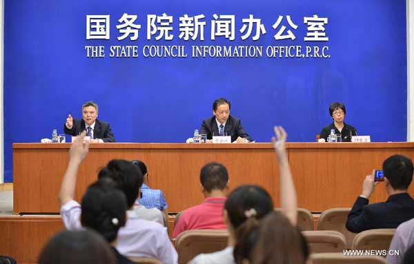 The press conference on the white paper on China-Africa Economic and Trade Cooperation is held in Beijing, China, Aug. 29, 2013. The white paper, released by the Information Office of China's State Council, underlines latest achievements of the mutually-beneficial cooperation between China and African countries. (Xinhua