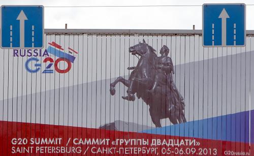 Billboard of G20 Summit in St. Petersburg, Russia. [Xinhua Photo] 