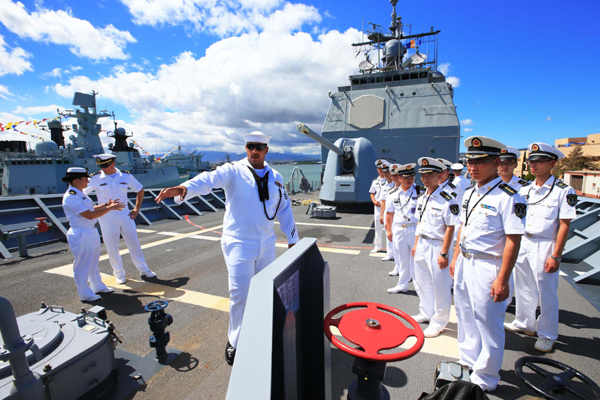 Chinese naval vessels arrived in Hawaii on Friday to join a search-and-rescue exercise with the U.S. Navy. [Photo/Xinhua]