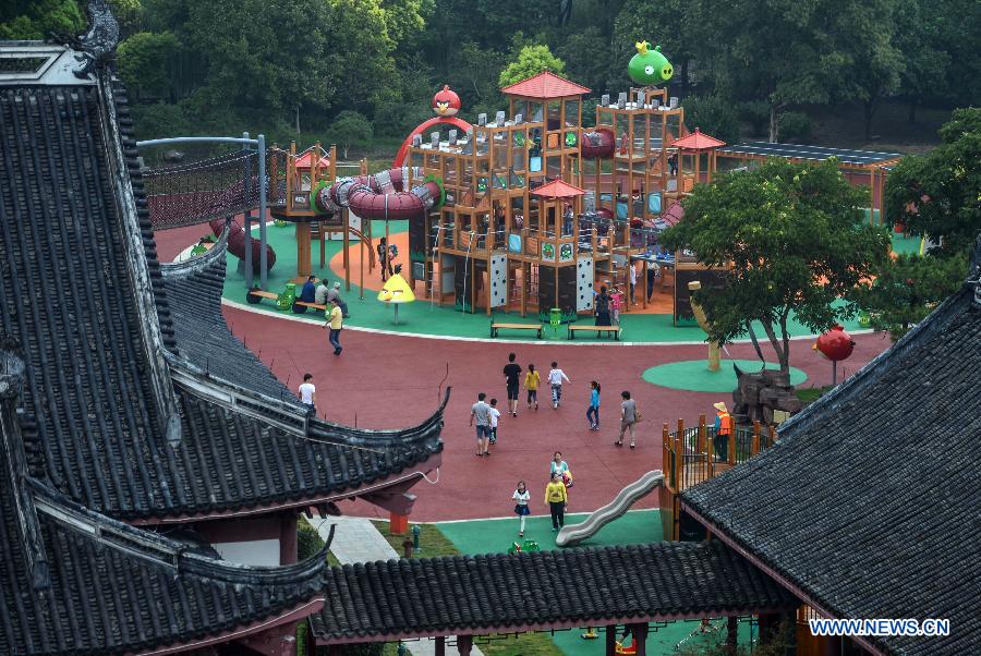 This general view shows the newly-built Angry Birds theme park in Haining, east China's Zhejiang Province, Sept. 7, 2013. The Angry Birds theme park, the first of its kind in China, underwent a soft opening on Saturday and is expected to officially open to the public in October. Angry Birds, created by the Finland-based Rovio Entertainment, is a popular game for smartphones and tablet computers. (Xinhua/Han Chuanhao) 