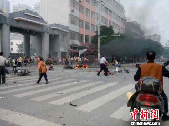 The site of an explosion which happened near a school in South China's Guangxi Zhuang Autonomous Region on Monday morning.
