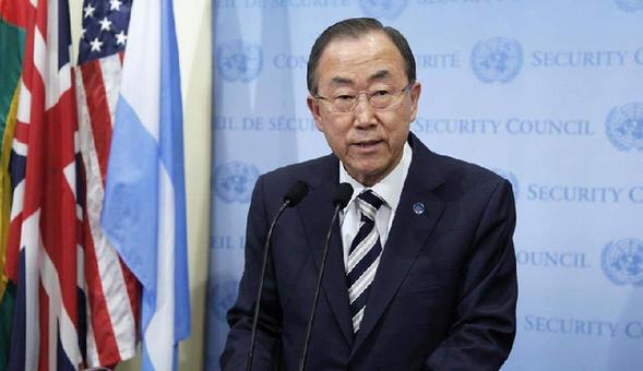 Secretary-General Ban Ki-moon speaks to reporters following Security Council consultations on Syria.  [UN Photo/Paulo Filgueiras] 