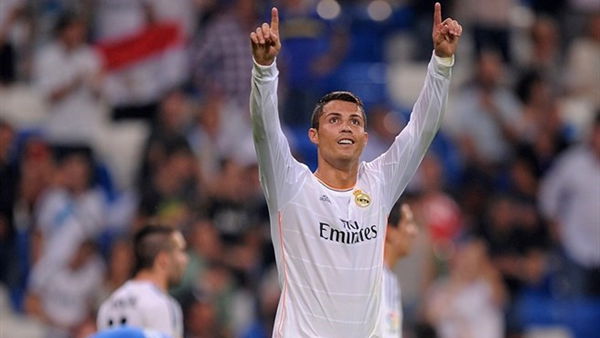 Cristiano Ronaldo clebrates his double for Madrid  