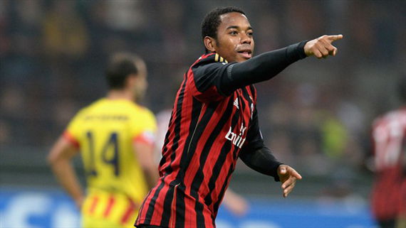 Robinho celebrates after putting Milan 1-0 up  