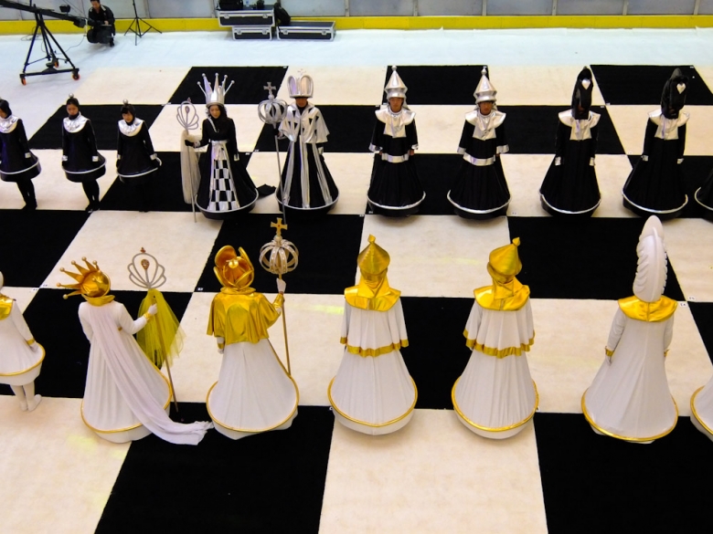 A costumed human chess game