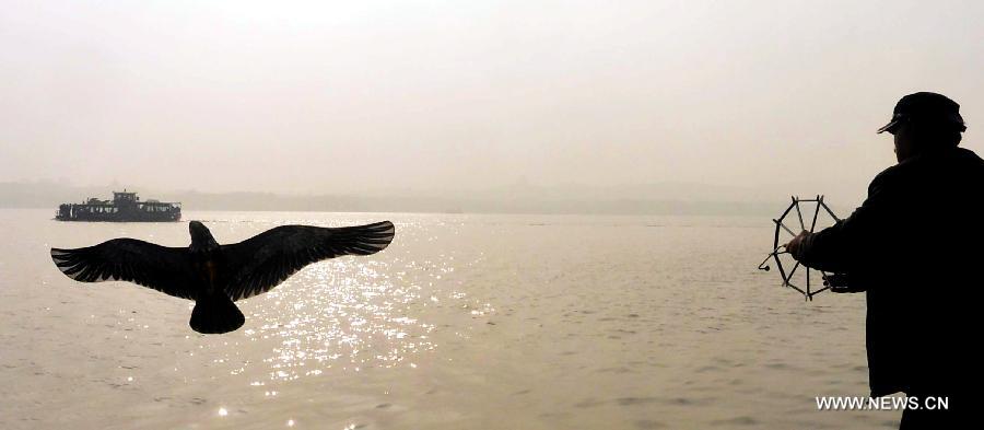 A man flies a kite by the West Lake in Hangzhou, capital of east China's Zhejiang Province, Nov. 4, 2013