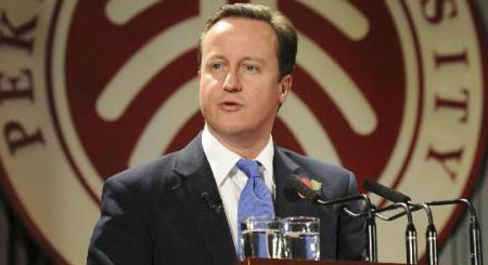 British Prime Minister David Cameron delivers a speech in Peking University during his maiden visit to China in November, 2010. [english.cntv.cn]