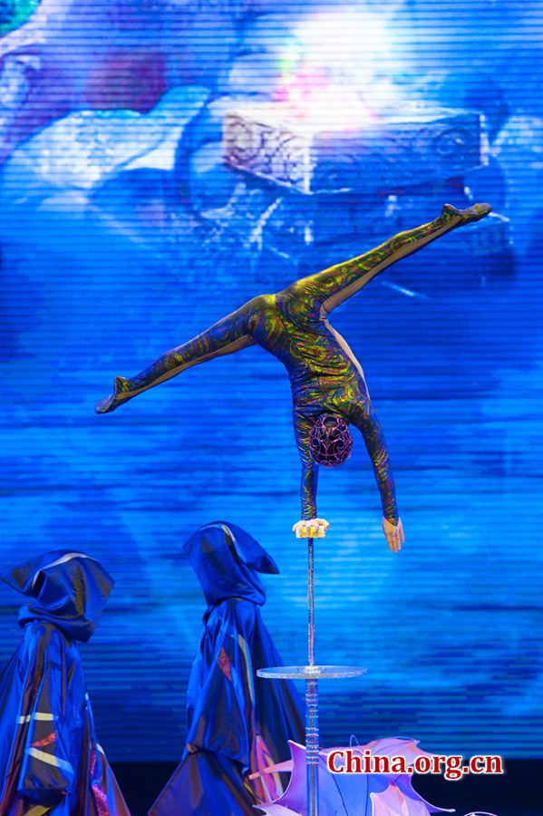 China National Acrobatic Troup gives a New Year performance to foreign diplomats and state-employed foreign experts and expats working in Beijing on Thursday night, Dec. 12, 2013, in Beijing. [Photo / Chen Boyuan / China.org.cn]