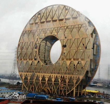 This golden 'coin building' is located on the north side of the Pearl River,Guangzhou. [photo / baidu.com]