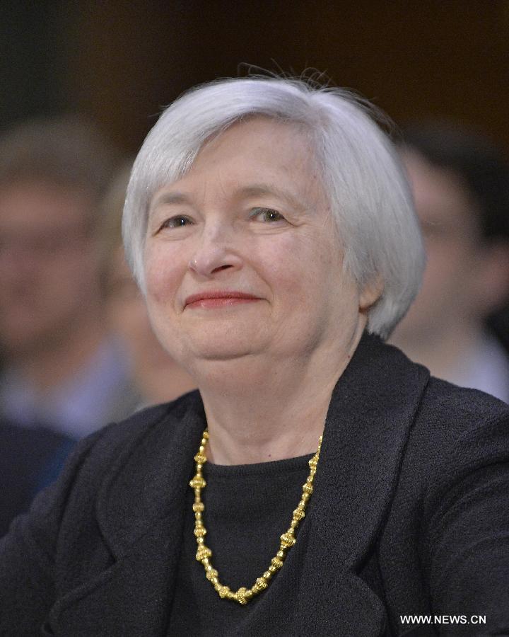 File photo shows Vice Chairwoman of the U.S. Federal Reserve (Fed) Janet Yellen testifying during her nomination hearing to chair the Federal Reserve before the Senate Banking Committee on Capitol Hill in Washington D.C., capital of the United States, Nov. 14, 2013.