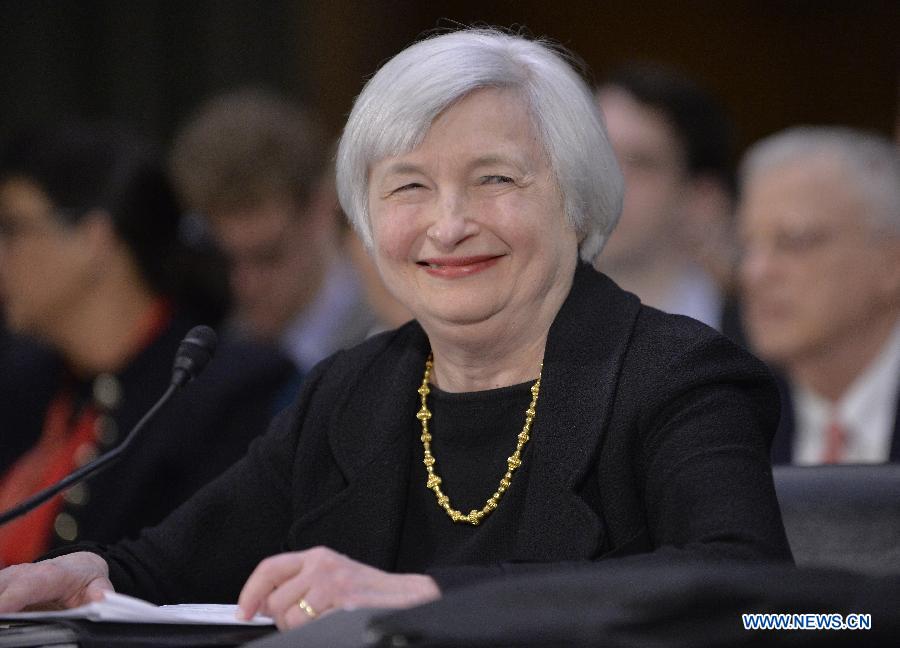 File photo shows Vice Chairwoman of the U.S. Federal Reserve Janet Yellen testifies during her nomination hearing to chair the Federal Reserve before the Senate Banking Committee on Capitol Hill in Washington D.C., capital of the United States, Nov. 14, 2013. 