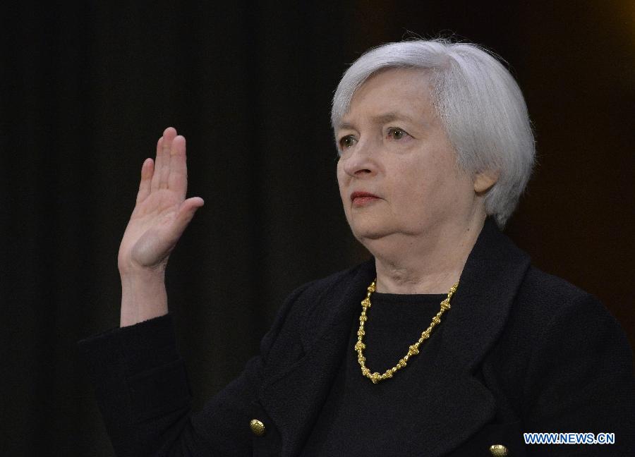 File photo shows Vice Chairwoman of the U.S. Federal Reserve Janet Yellen testifies during her nomination hearing to chair the Federal Reserve before the Senate Banking Committee on Capitol Hill in Washington D.C., capital of the United States, Nov. 14, 2013.