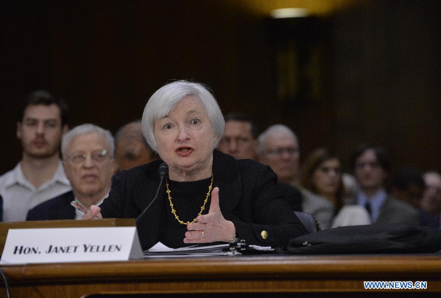 File photo shows Vice Chairwoman of the U.S. Federal Reserve (Fed) Janet Yellen testifying during her nomination hearing to chair the Federal Reserve before the Senate Banking Committee on Capitol Hill in Washington D.C., capital of the United States, Nov. 14, 2013. The U.S. Senate confirmed Janet Yellen as the next head of the Federal Reserve on Jan. 6, 2014. She would replace outgoing Fed Chairman Ben Bernanke whose term ends at the end of this month. 