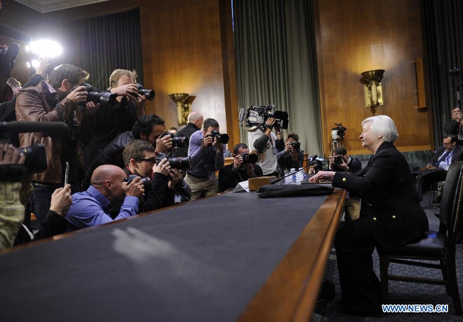 File photo shows Vice Chairwoman of the U.S. Federal Reserve (Fed) Janet Yellen testifying during her nomination hearing to chair the Federal Reserve before the Senate Banking Committee on Capitol Hill in Washington D.C., capital of the United States, Nov. 14, 2013. The U.S. Senate confirmed Janet Yellen as the next head of the Federal Reserve on Jan. 6, 2014. She would replace outgoing Fed Chairman Ben Bernanke whose term ends at the end of this month. 