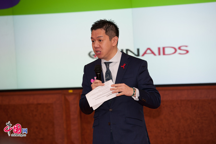 James Lau, a reputable presenter at CCTV News hosts the event. The UNAIDS, China Red Ribbon Foundation and Hanergy jointly launch the &apos;Zero Discrimination Day&apos; advocacy event in Beijing on Thursday, Feb. 27, 2014. [Photo by Chen Boyuan / China.org.cn]