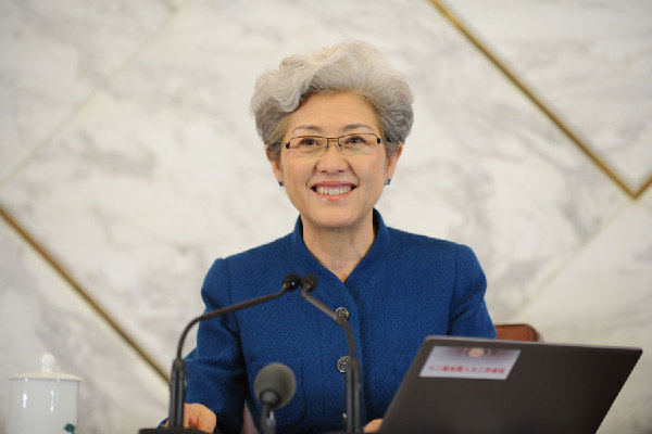 Fu Ying, spokeswoman for the second session of the 12th National People's Congress (NPC) , speaks at a press conference in Beijing March 4, 2014. [Photo/Xinhua]