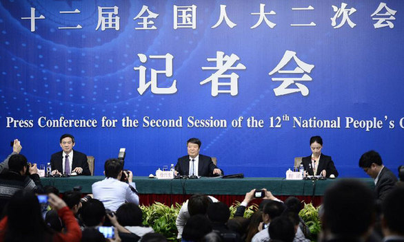 Xu Shaoshi, head of China's National Development and Reform Commission, gives a press conference for the second session of China's 12th National People's Congress (NPC) on the economic situation and macro-economic control in Beijing, capital of China, March 5, 2014. 