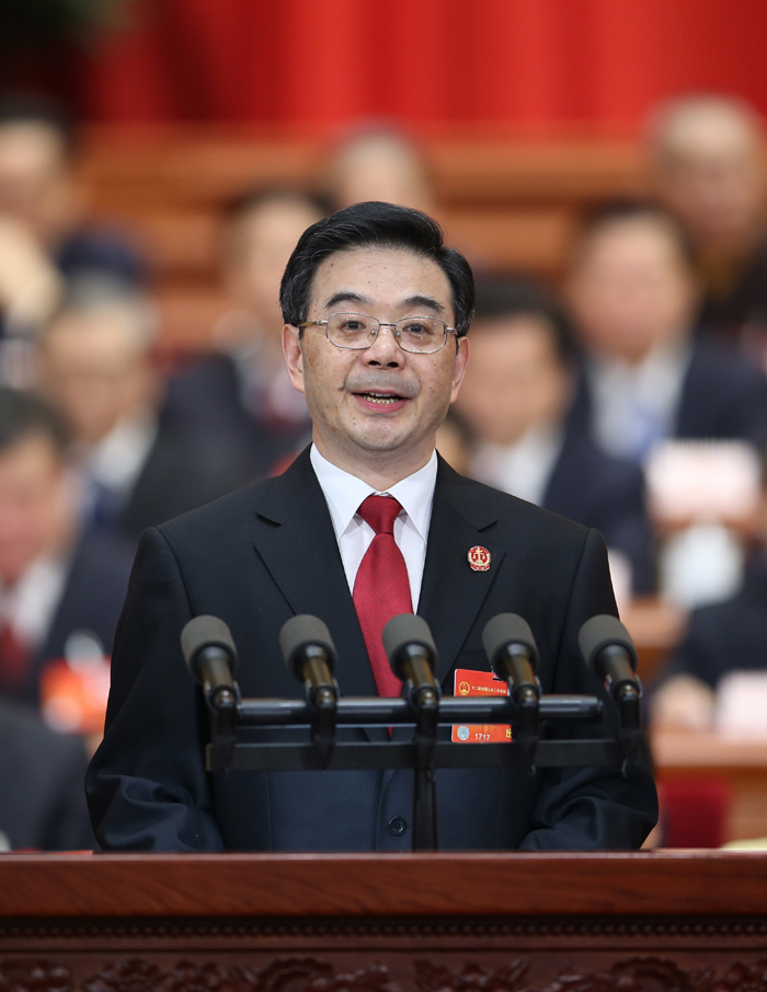 The National People&apos;s Congress holds a plenary meeting on Monday afternoon. Zhou Qiang, president of the Supreme People&apos;s Court (SPC), delivers a report on the SPC&apos;s work. 