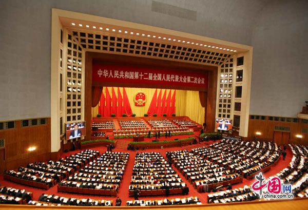2014年3月9日，十二届全国人大二次会议在北京人民大会堂举行第二次全体会议。 [中国网]