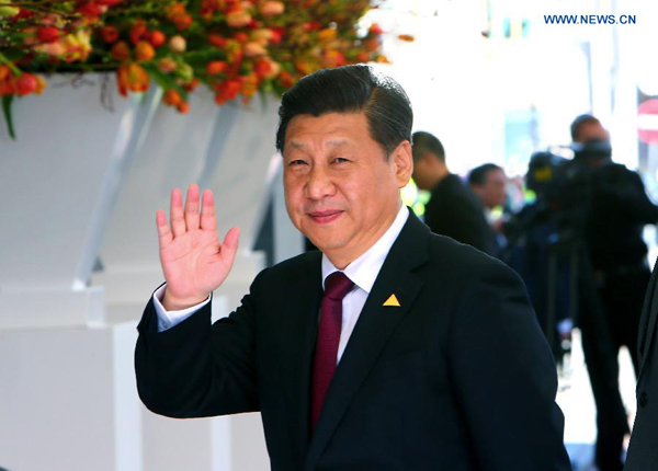 Chinese President Xi Jinping arrives for the third Nuclear Security Summit (NSS) in The Hague, the Netherlands, March 24, 2014. [Xinhua/Gong Bing]